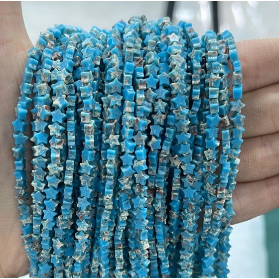 No_991_Synthetic Blue Imperial Jasper Flat Five Pointed Star_4mm_(Sold Per Strand)
