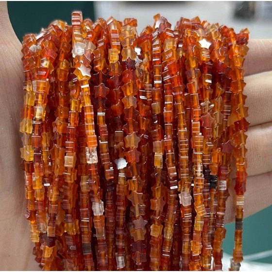 No_992_Natural Red Agate Flat Five Pointed Star_4mm_(Sold Per Strand)