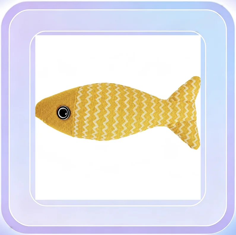 No.134_Yellow Burlap Fish Catnip Toy
