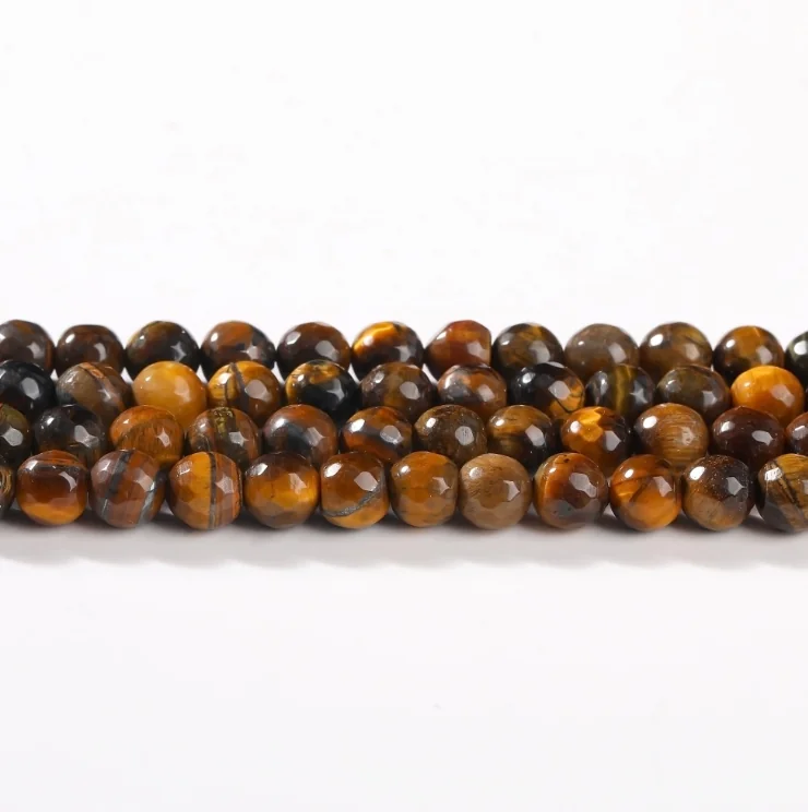 No_4445_1A Natural Faceted Tiger Eyes Stone Beasds_6mm_(Sold Per Strand)