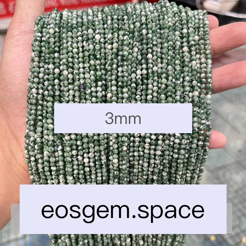 No_4548_Natural Faceted Green Dots Stone Beads_3mm_(Sold Per Strand)