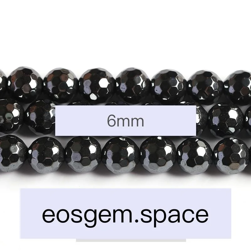 No_4708_Natural Faceted Hematite Stone Beads 128 Cutting_6mm_(Sold Per Strand)