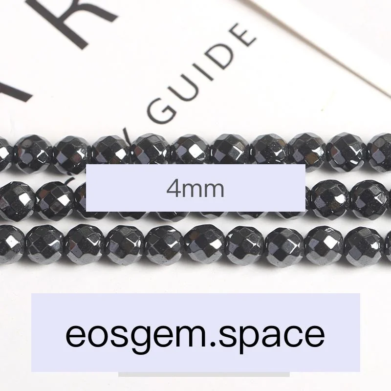 No_4712_Natural Faceted Hematite Stone Beads 64 Cutting_4mm_(Sold Per Strand)