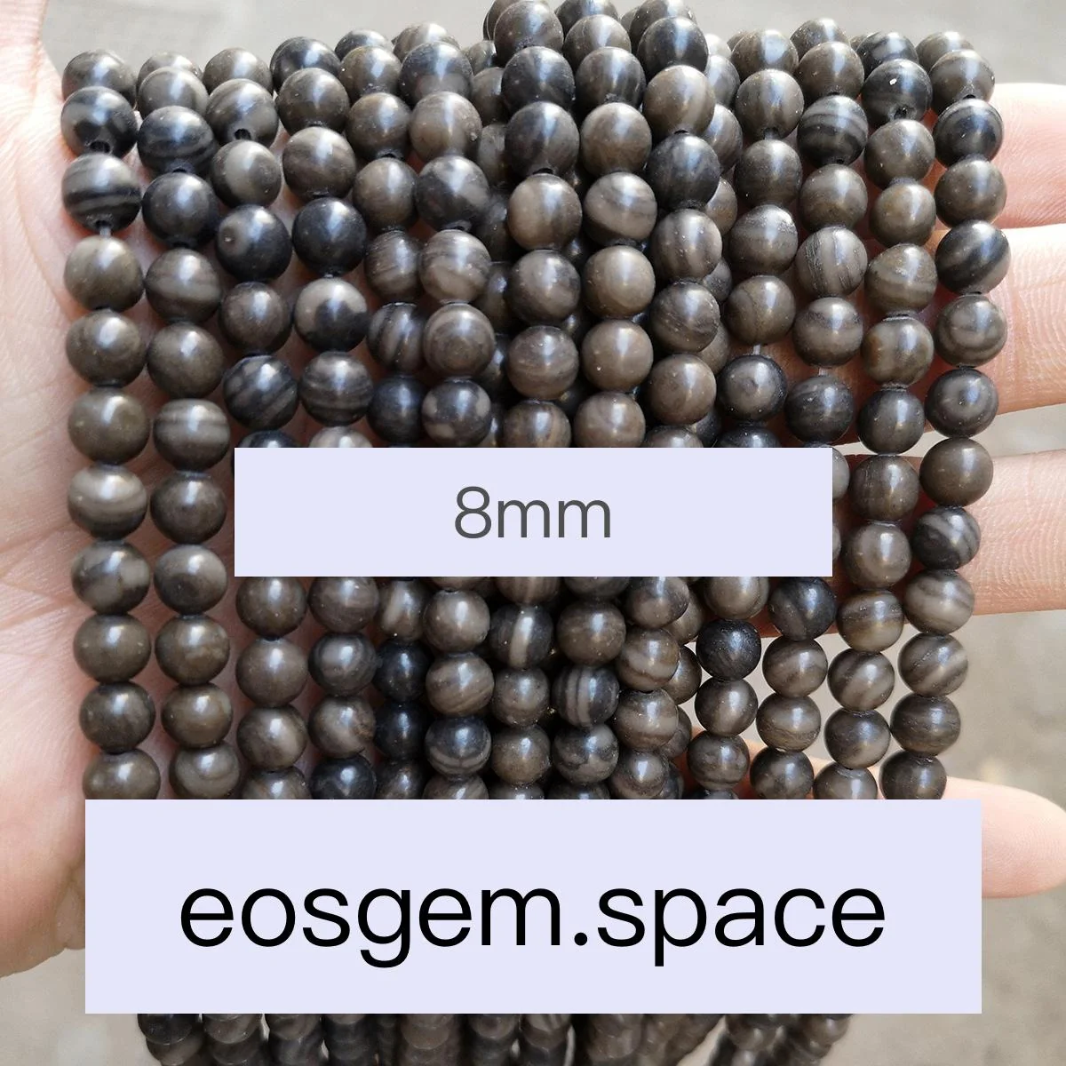 No_4919_Natural Black Wood Stone Beads_8mm_(Sold Per Strand)