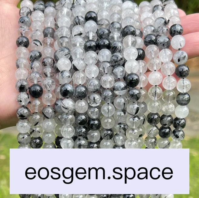 No_7092_5a Natural Black Rutilated Quartz Beads_5a;8mm_(Sold Per Strand)