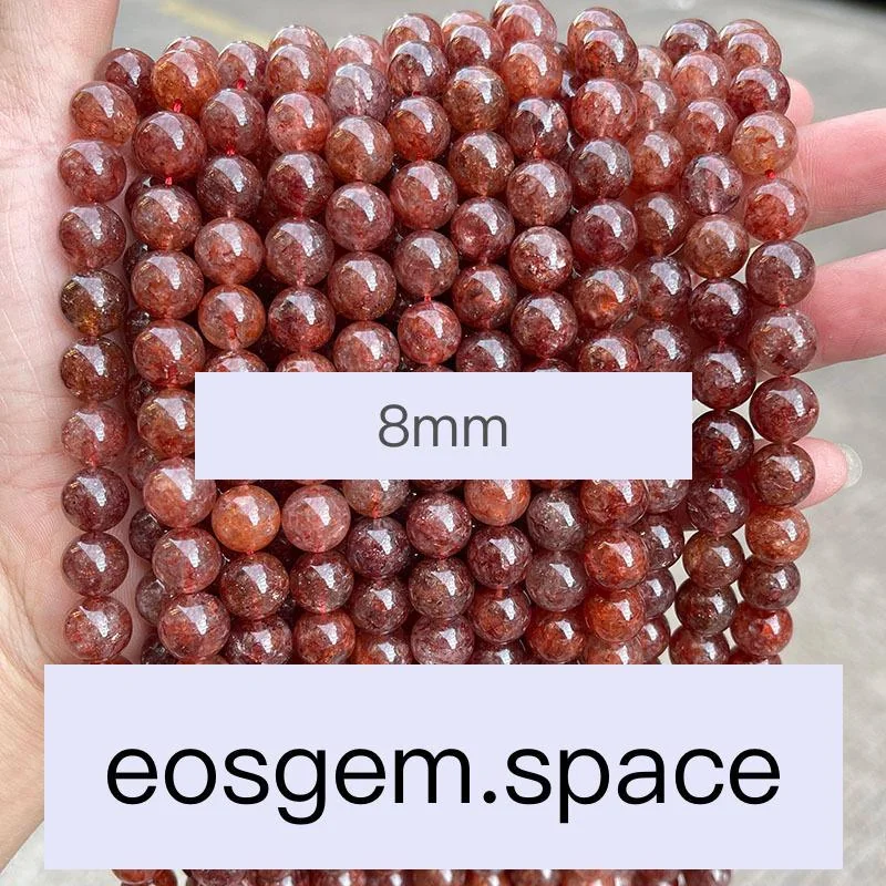 No_7299_Natural Red Flower & Strawberry Quartz Paragenic Mineral Beads_8mm_(Sold Per Strand)