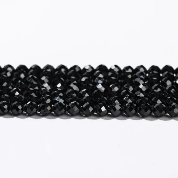 No_7434_Natural Faceted Black Spinel_;4mm_(Sold Per Strand)