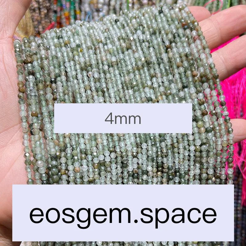 No_7472_Faceted Natural Green Rutilated Quartz Beads_;4mm_(Sold Per Strand)