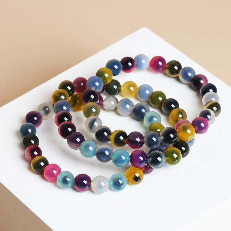 No_3028_Sugar‑Heart-Multi‑Tourmaline-Colored  Agate Bracelet_8mm_(Sold Per Strand)