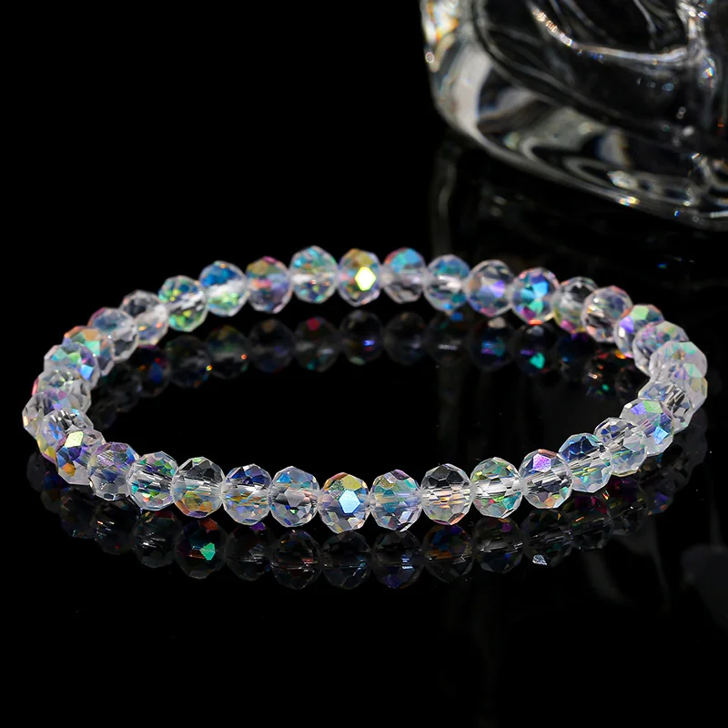 No_3122_Faceted Multi‑Color Crystal Glass Bead Bracelet_6mm_(Sold Per Strand)