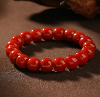 No_3172_Imitated Nanhong Red agate vintage-shaped bead bracelet_10*11mm_(Sold Per Strand)