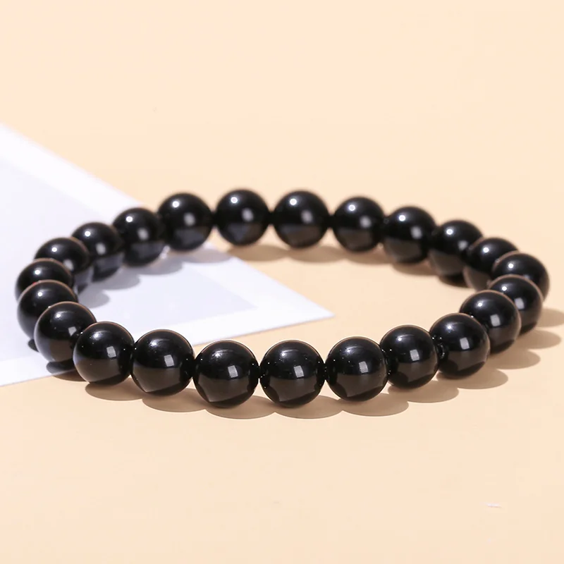 No_3234_Natural Pure Black Obsidian Bracelet_8mm_(Sold Per Strand)